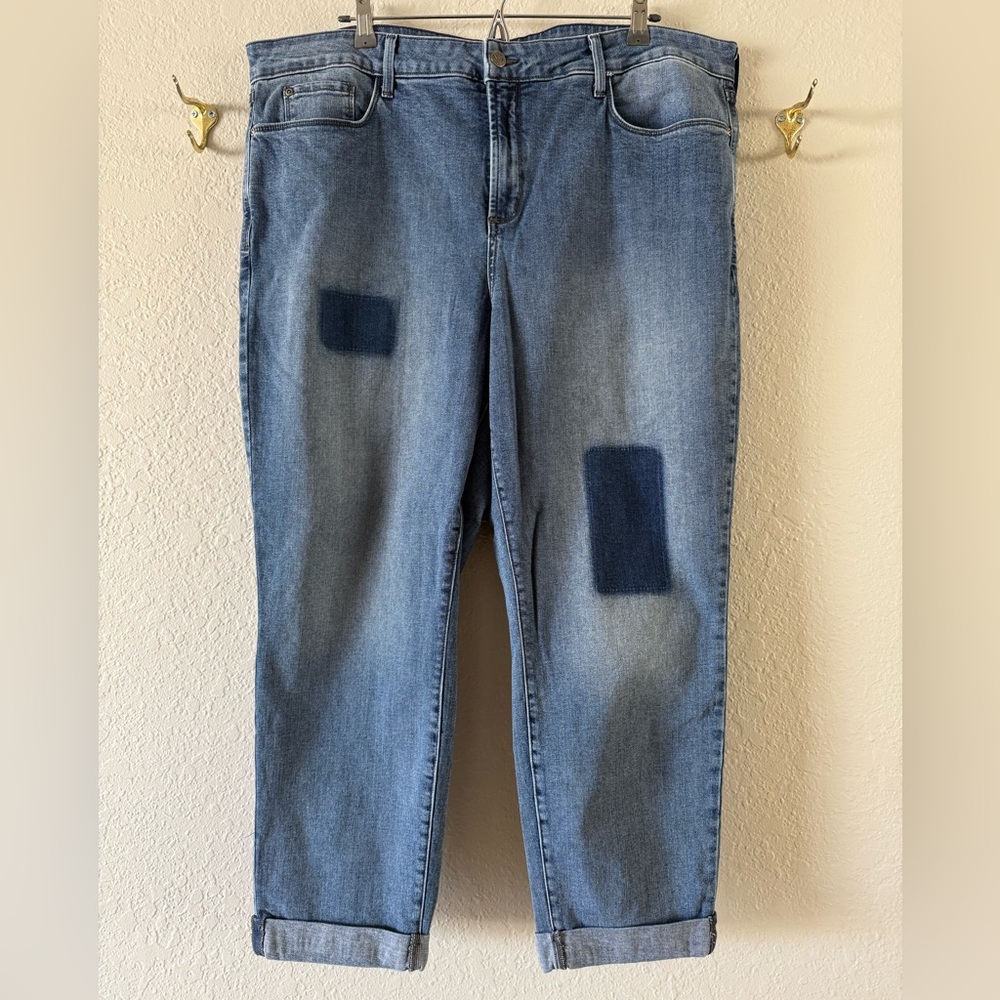 NYDJ Rolled Cuff Faux Patch Cropped Stretch Jeans Size 18W Med Wash Light Spots